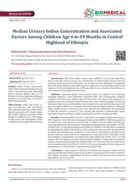 Median Urinary Iodine Concentration and Associated Factors Among Children Age 6 to 59 Months in Central Highland of Ethiopia