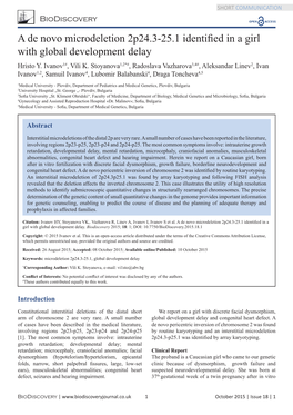 A De Novo Microdeletion 2P24.3-25.1 Identified in a Girl with Global Development Delay Hristo Y