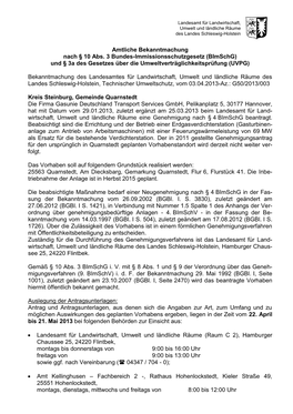 Landesamt Für Landwirtschaft, Umwelt Und Ländliche Räume Des Landes Schleswig-Holstein