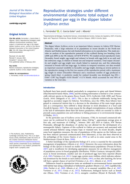 Reproductive Strategies Under Different Environmental Conditions: Total Abstract Output Vs Investment Per Egg in the Slipper Lobster Scyllarus Arctus