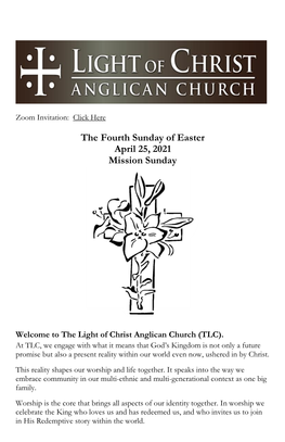 The Fourth Sunday of Easter April 25, 2021 Mission Sunday