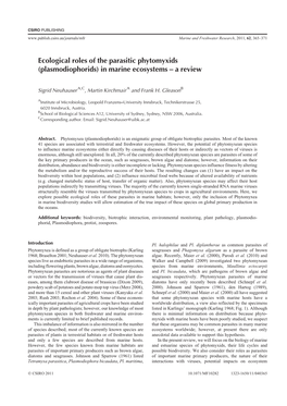 Ecological Roles of the Parasitic Phytomyxids (Plasmodiophorids) in Marine Ecosystems ] a Review