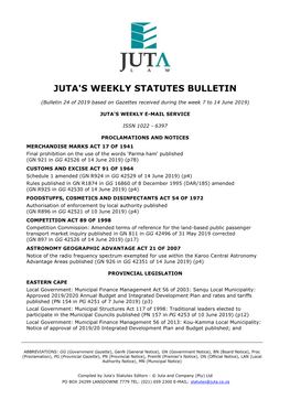 Juta's Weekly Statutes Bulletin