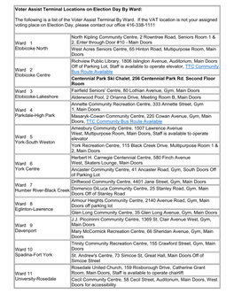 Voter Assist Terminal Locations on Election Day by Ward