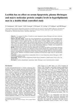 Lecithin Has No Effect on Serum Lipoprotein, Plasma Fibrinogen And