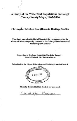 A Study of the Waterfowl Populations on Lough Carra, County^ Mayo, 1967-2006