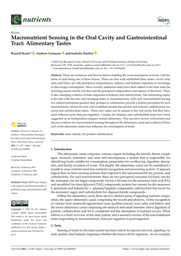 Macronutrient Sensing in the Oral Cavity and Gastrointestinal Tract: Alimentary Tastes