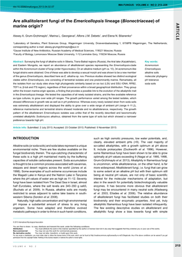 AR TICLE Are Alkalitolerant Fungi of the Emericellopsis Lineage