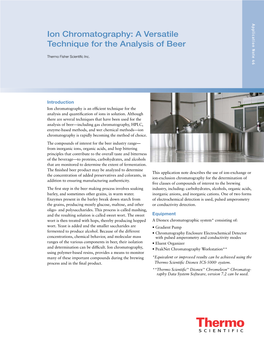 Ion Chromatography: a Versatile Technique for the Analysis of Beer