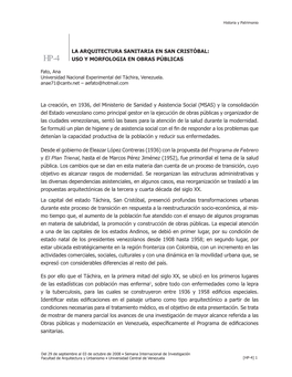 La Arquitectura Sanitaria En San Cristóbal: Hp-4 Uso Y Morfologia En Obras Públicas