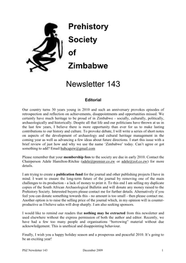 Prehistory Society of Zimbabwe Newsletter