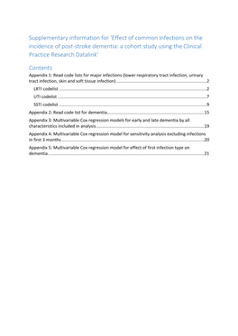 Supplementary Information for 'Effect of Common Infections on the Incidence of Post-Stroke Dementia: a Cohort Study Using