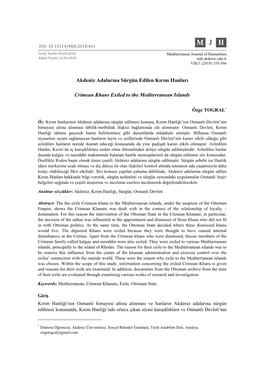 Akdeniz Adalarına Sürgün Edilen Kırım Hanları Crimean Khans
