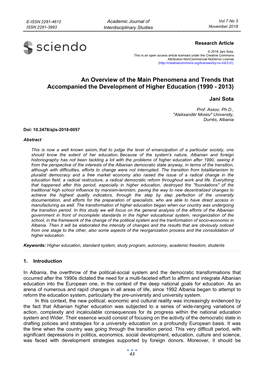 An Overview of the Main Phenomena and Trends That Accompanied the Development of Higher Education (1990 - 2013)