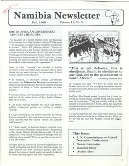 Namibia Newsletter Fall, 1988 Volume 11, No