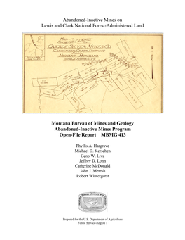 Abandoned-Inactive Mines on Lewis and Clark National Forest-Administered Land