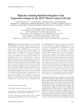 High-Dose Ionizing Radiation Regulates Gene Expression Changes in the MCF7 Breast Cancer Cell Line