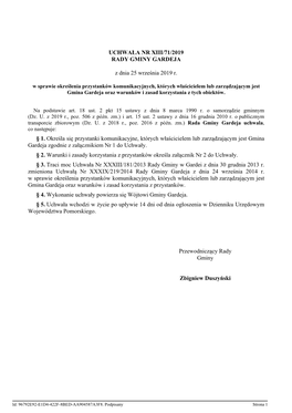 UCHWAŁA NR XIII/71/2019 RADY GMINY GARDEJA Z Dnia 25 Września 2019 R