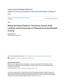 Making the Second Pandemic: the Eviction Tsunami, Small Landlords, and the Preservation of “Naturally Occurring Affordable Housing"