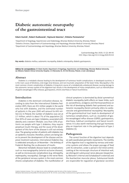 Diabetic Autonomic Neuropathy of the Gastrointestinal Tract