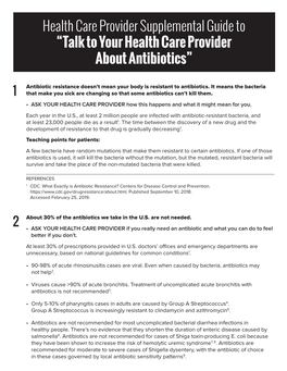 Health Care Provider Supplemental Guide to “Talk to Your Health Care Provider About Antibiotics”