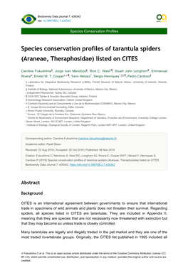 Species Conservation Profiles of Tarantula Spiders (Araneae, Theraphosidae) Listed on CITES