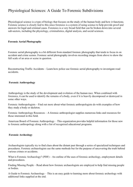 Physiological Sciences: a Guide to Forensic Subdivisions