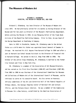 Richard E. Oldenburg Director, the Museum of Modern Art, New York