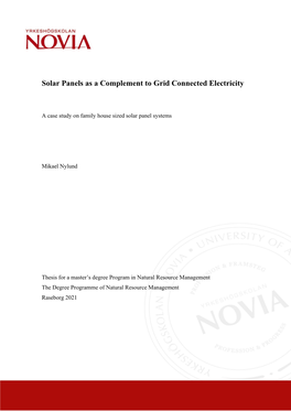 Solar Panels As a Complement to Grid Connected Electricity