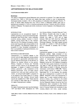 Leptospirosis in the Malaysian Army