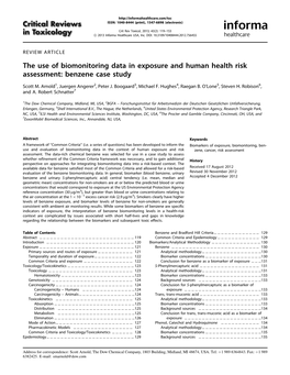 The Use of Biomonitoring Data in Exposure and Human Health Risk Assessment: Benzene Case Study