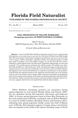 YELLOW WARBLERS (Setophaga Petechia) in WEST-CENTRAL FLORIDA