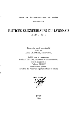 Justices Seigneuriales Du Lyonnais (1529 - 1791)