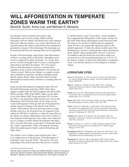 WILL AFFORESTATION in TEMPERATE ZONES WARM the EARTH? David B