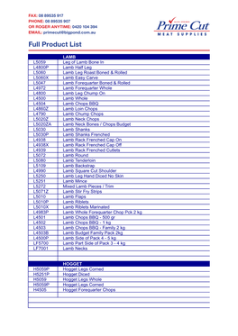 Full Product List