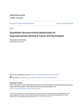 Quantitative Structure-Activity Relationships for Organophosphates Binding to Trypsin and Chymotrypsin