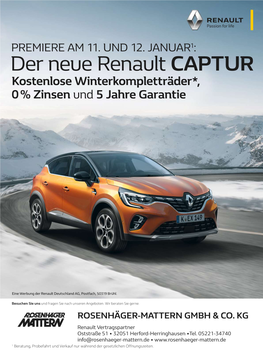 Der Neue Renault CAPTUR Kostenlose Winterkomplett Räder*, 0 % Zinsen Und 5 Jahre Garantie