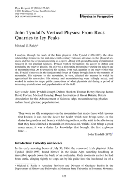 John Tyndall's Vertical Physics: from Rock Quarries to Icy Peaks