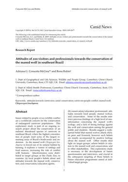 Attitudes of Zoo Visitors and Professionals Towards the Conservationco of the Maned Wolf in Southeast Brazil