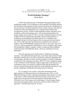 World Methodist Theology? Brian Beck