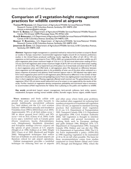 Comparison of 2 Vegetation-Height Management Practices for Wildlife Control at Airports THOMAS W