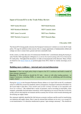 Input of Greens/EFA to the Trade Policy Review Building