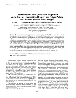 The Influence of Forest/Grassland Proportion on the Species Composition, Diversity and Natural Values of an Eastern Austrian Forest-Steppe1 L