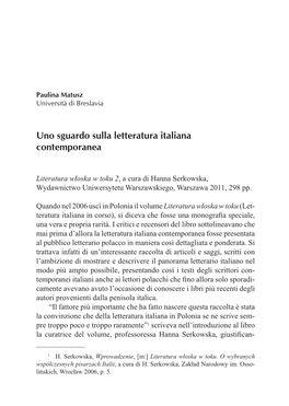 Uno Sguardo Sulla Letteratura Italiana Contemporanea