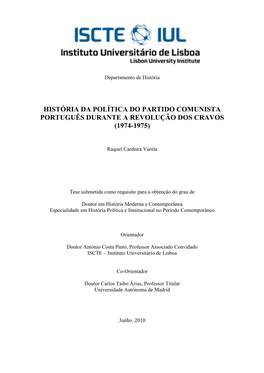 História Da Política Do Partido Comunista Português Durante a Revolução Dos Cravos (1974-1975)