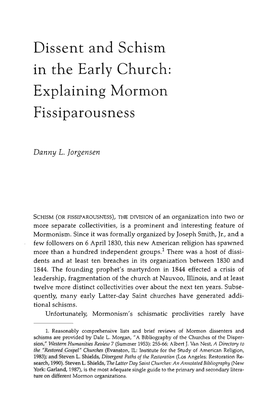 Dissent and Schism in the Early Church: Explaining Mormon Fissiparousness