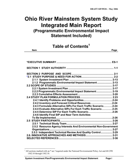 Ohio River Mainstem System Study Integrated Main Report (Programmatic Environmental Impact Statement Included)