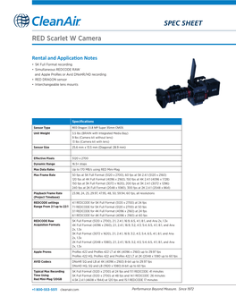 RED Scarlet W Camera SPEC SHEET