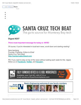 257: Susan Wojcicki, Supplyshift, Paystand, and More Tech... 11/6/18, 7�59 AM