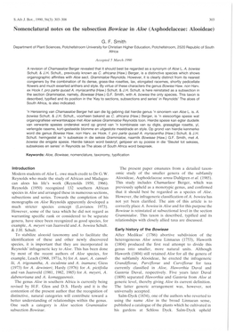 Ṅomenclatural Notes on the Subsection Bowieae in Aloe